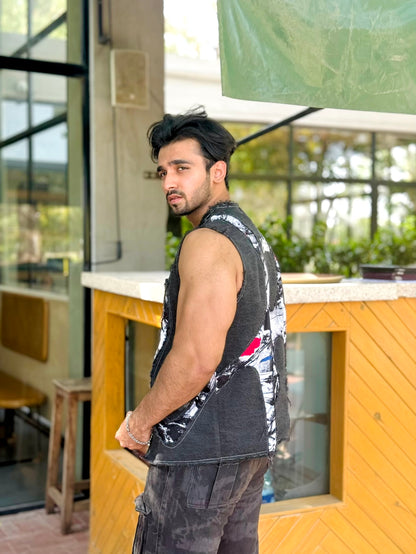 DISTRESSED DENIM VEST